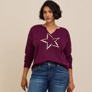 NWT Torrid 0 (L) Star Foil Fleece Sweater Top; Large, 12, Sweatshirt 0X Shirt